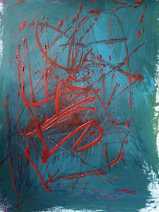 rot auf blau (2004), Öl auf Papier, 30x40